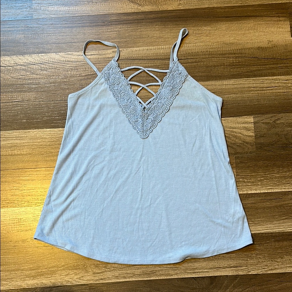 Light Blue Lace Trim Tank Top